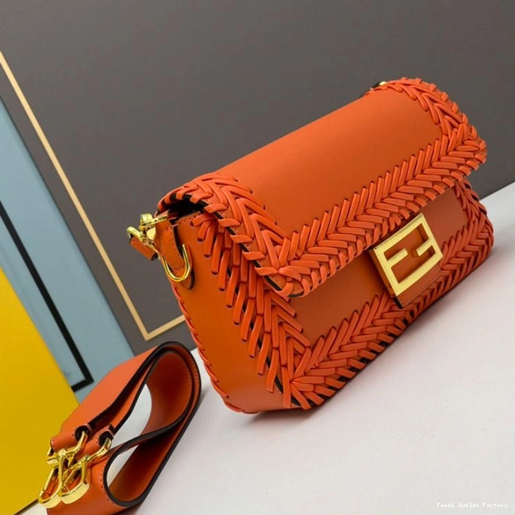 Cheap HOT Baguette Medium Leather Orange Bag Stitching In Fendi 0825